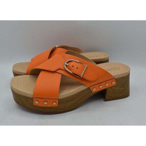 Clarks Womens Size 7.5 Sivanne Walk Orange Leather Open Toe Comfort Sandal Shoes - Picture 2 of 14